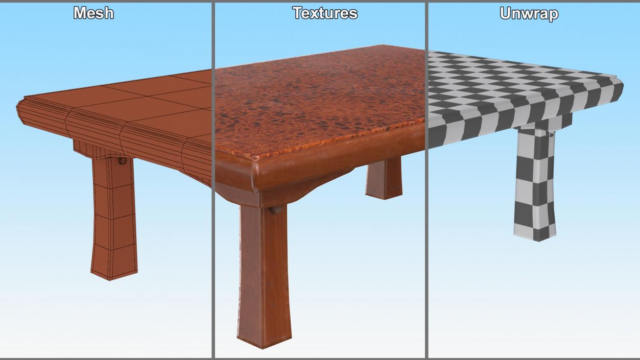 3D Floor Low Tea Table Red model