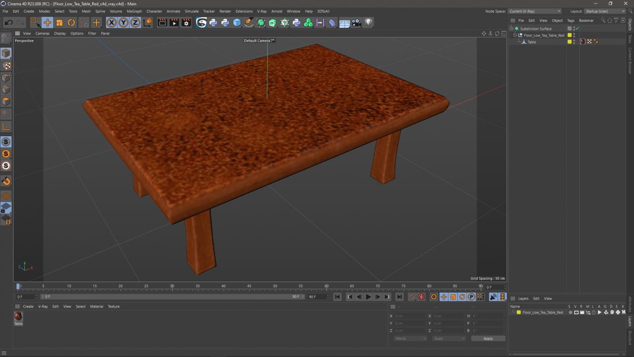 3D Floor Low Tea Table Red model