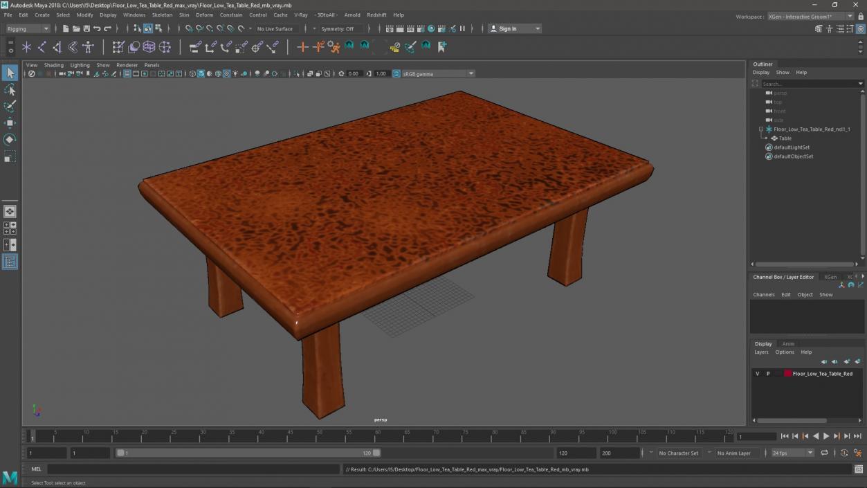 3D Floor Low Tea Table Red model