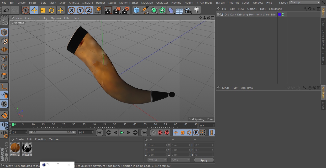 Old Dark Drinking Horn with Silver Trim 3D model