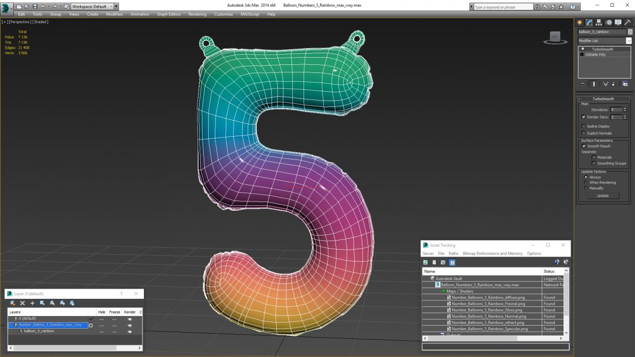 3D model Balloon Numbers 5 Rainbow