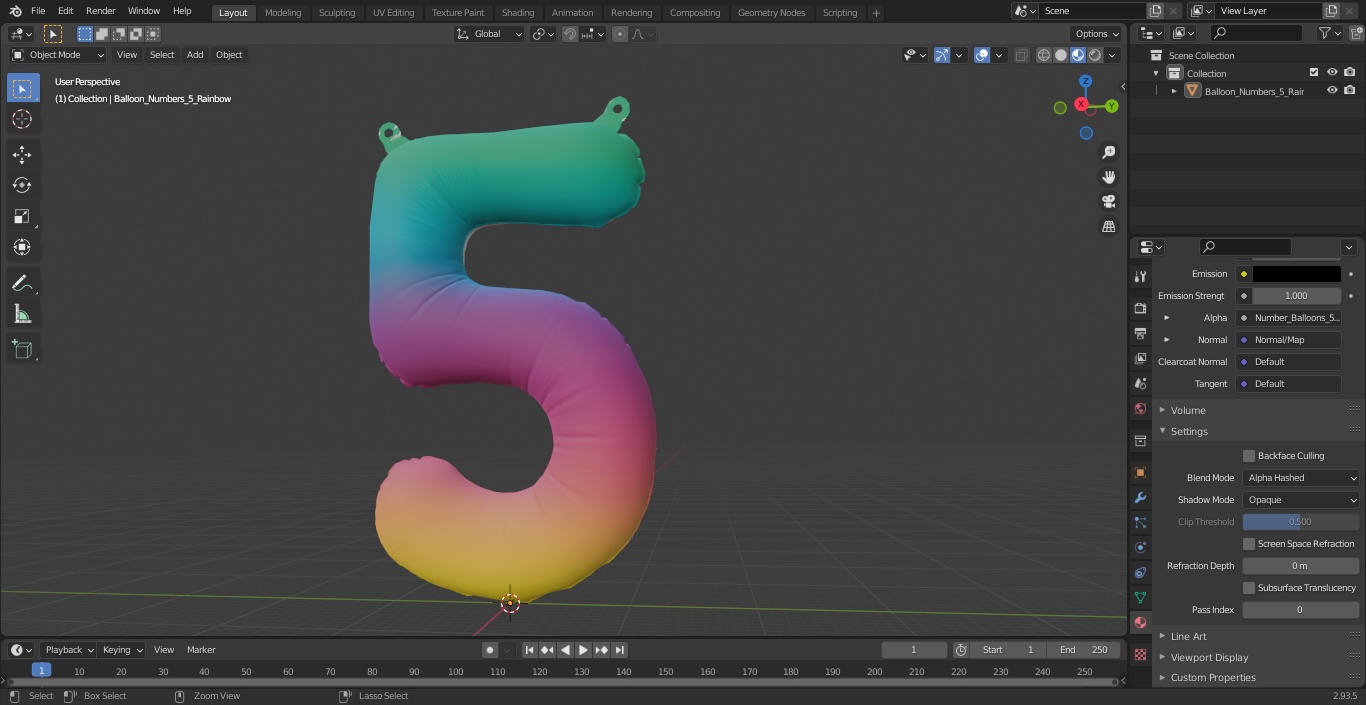 3D model Balloon Numbers 5 Rainbow