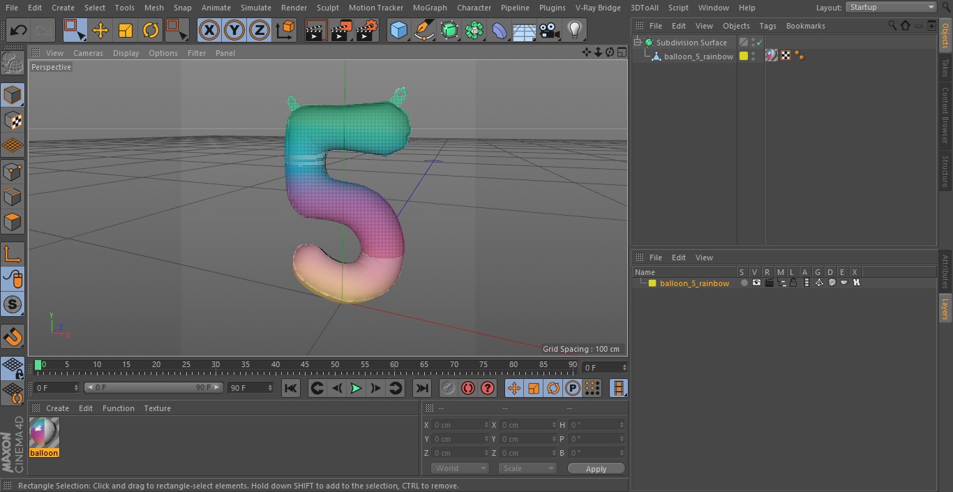 3D model Balloon Numbers 5 Rainbow