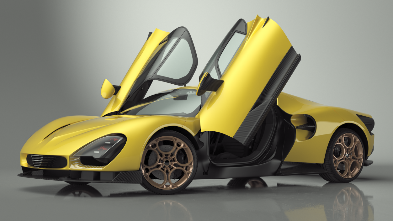 Luxurious Supercar Coupe Yellow Rigged for Maya 3D