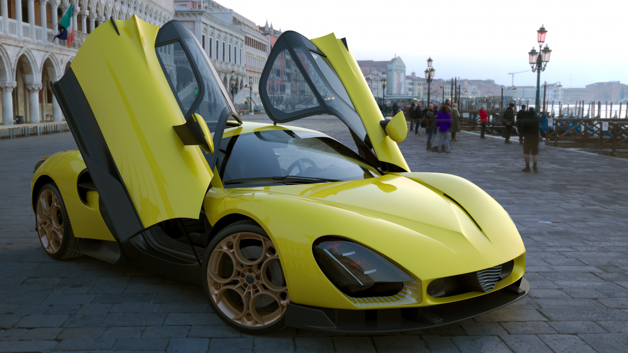 Luxurious Supercar Coupe Yellow Rigged for Maya 3D