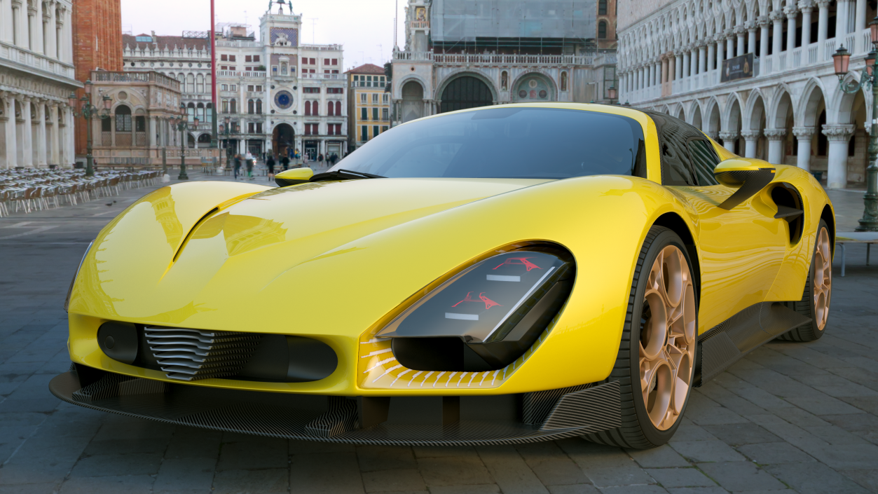 Luxurious Supercar Coupe Yellow Rigged for Maya 3D