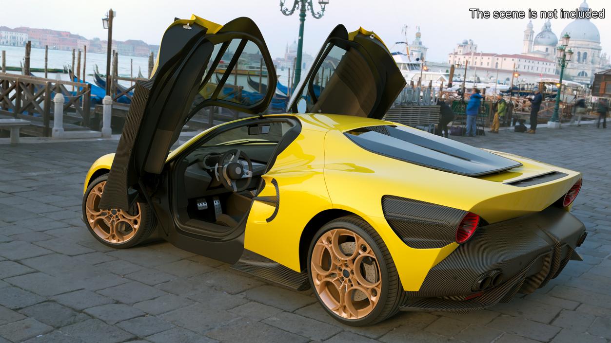 Luxurious Supercar Coupe Yellow Rigged for Maya 3D