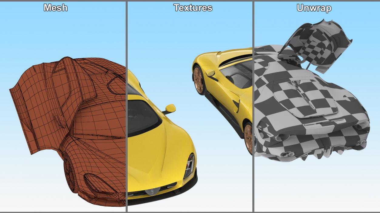 Luxurious Supercar Coupe Yellow Rigged for Maya 3D