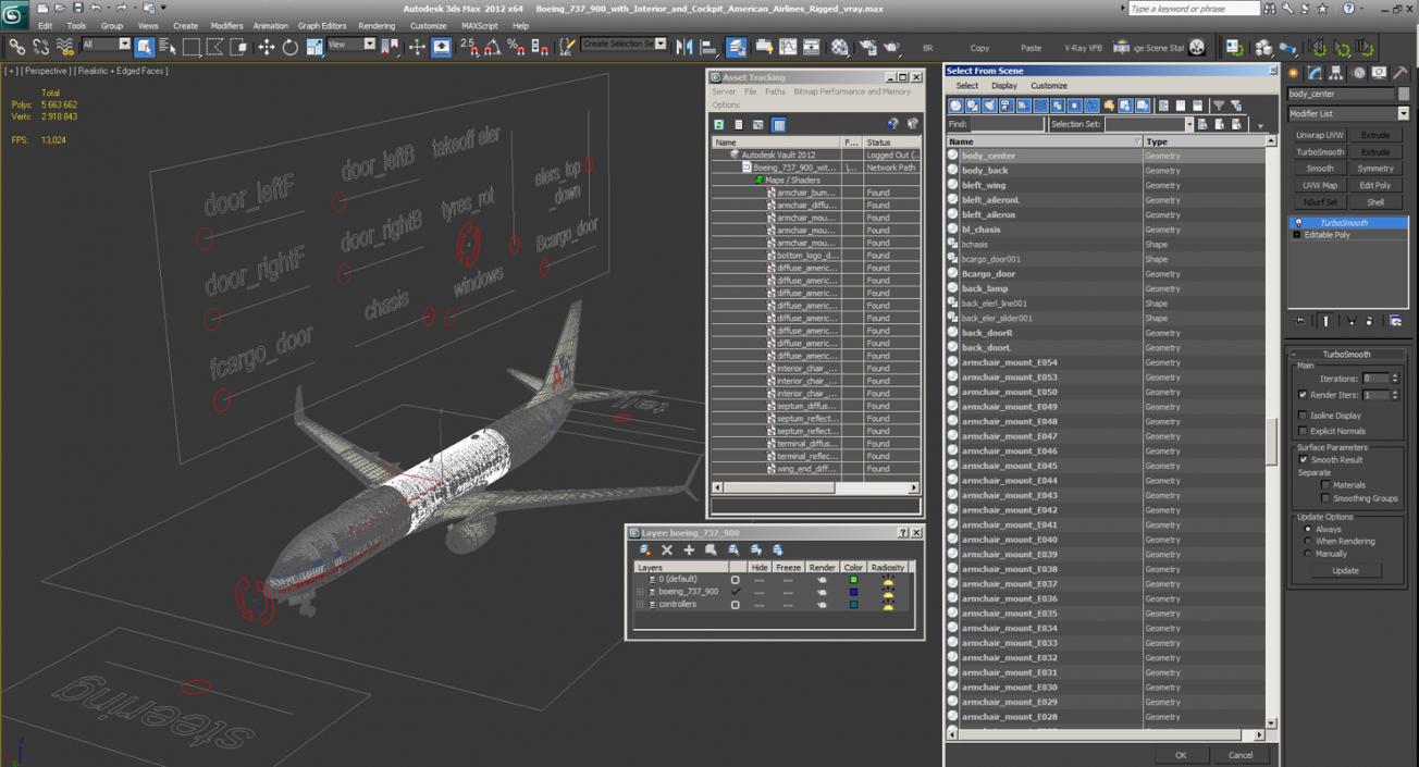 3D model Boeing 737-900 with Interior and Cockpit American Airlines Rigged