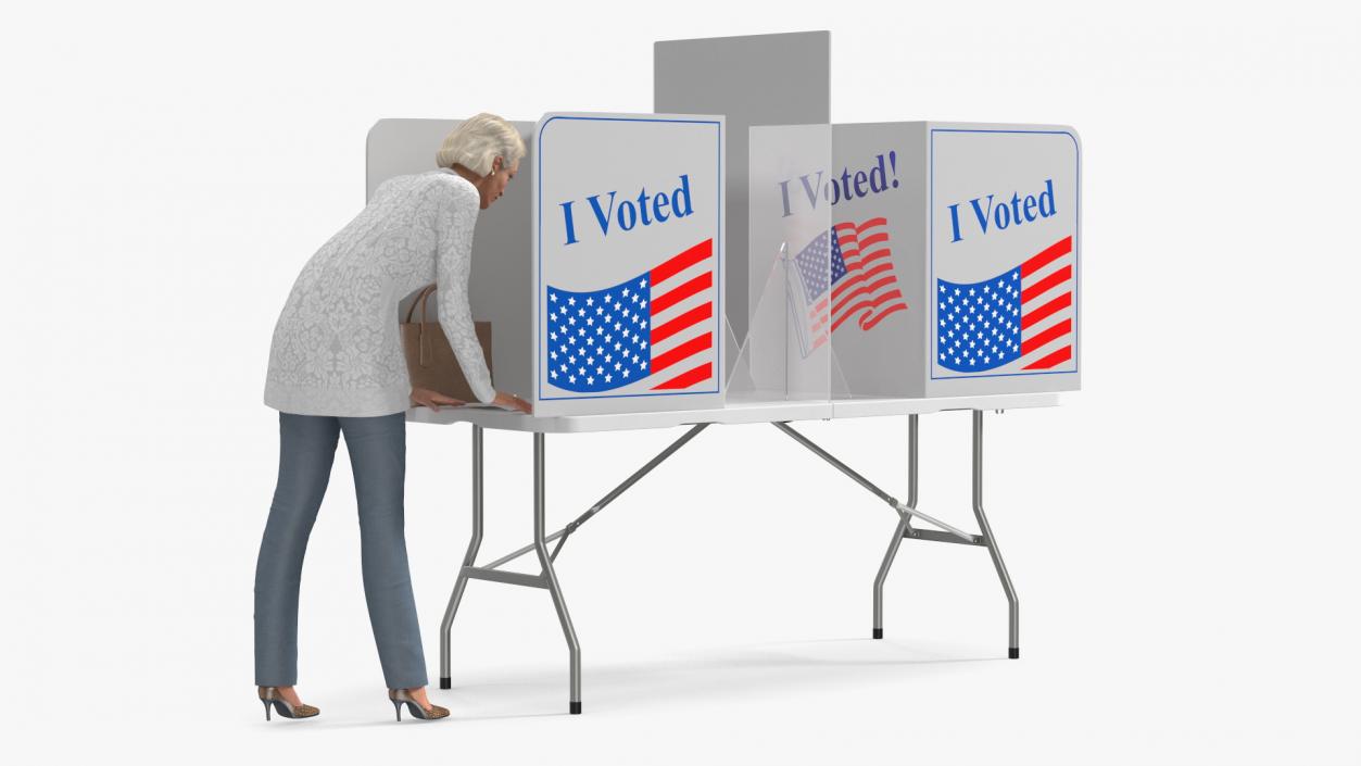 Elderly Lady with Voting Table Rigged 3D