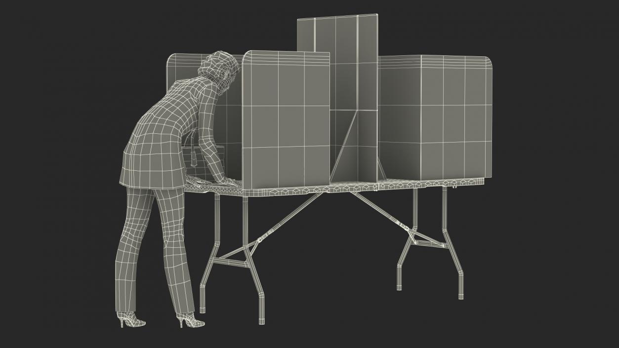 Elderly Lady with Voting Table Rigged 3D