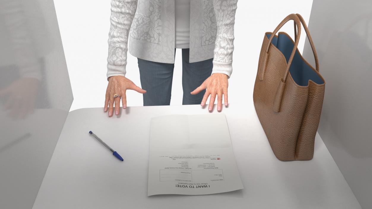 Elderly Lady with Voting Table Rigged 3D