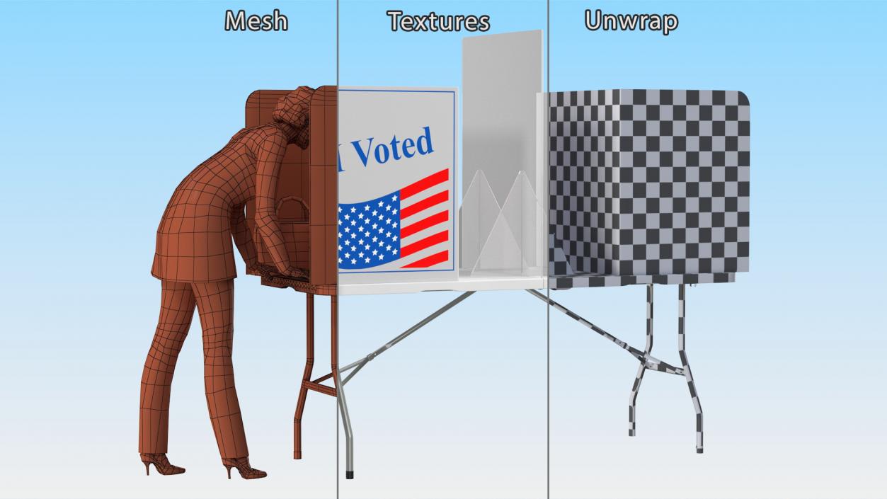 Elderly Lady with Voting Table Rigged 3D