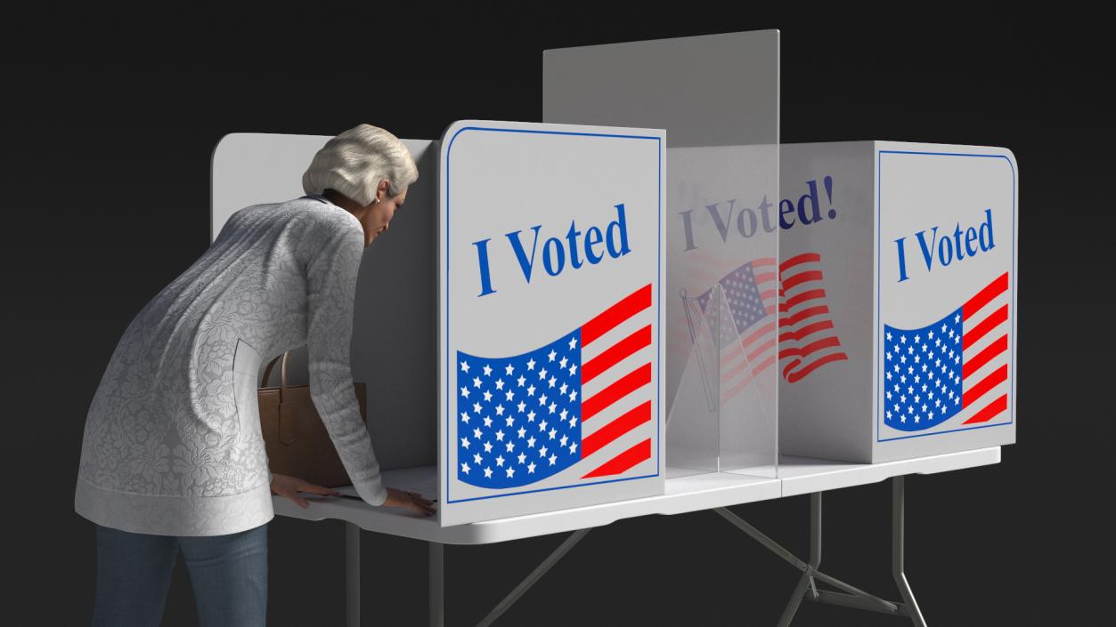 Elderly Lady with Voting Table Rigged 3D