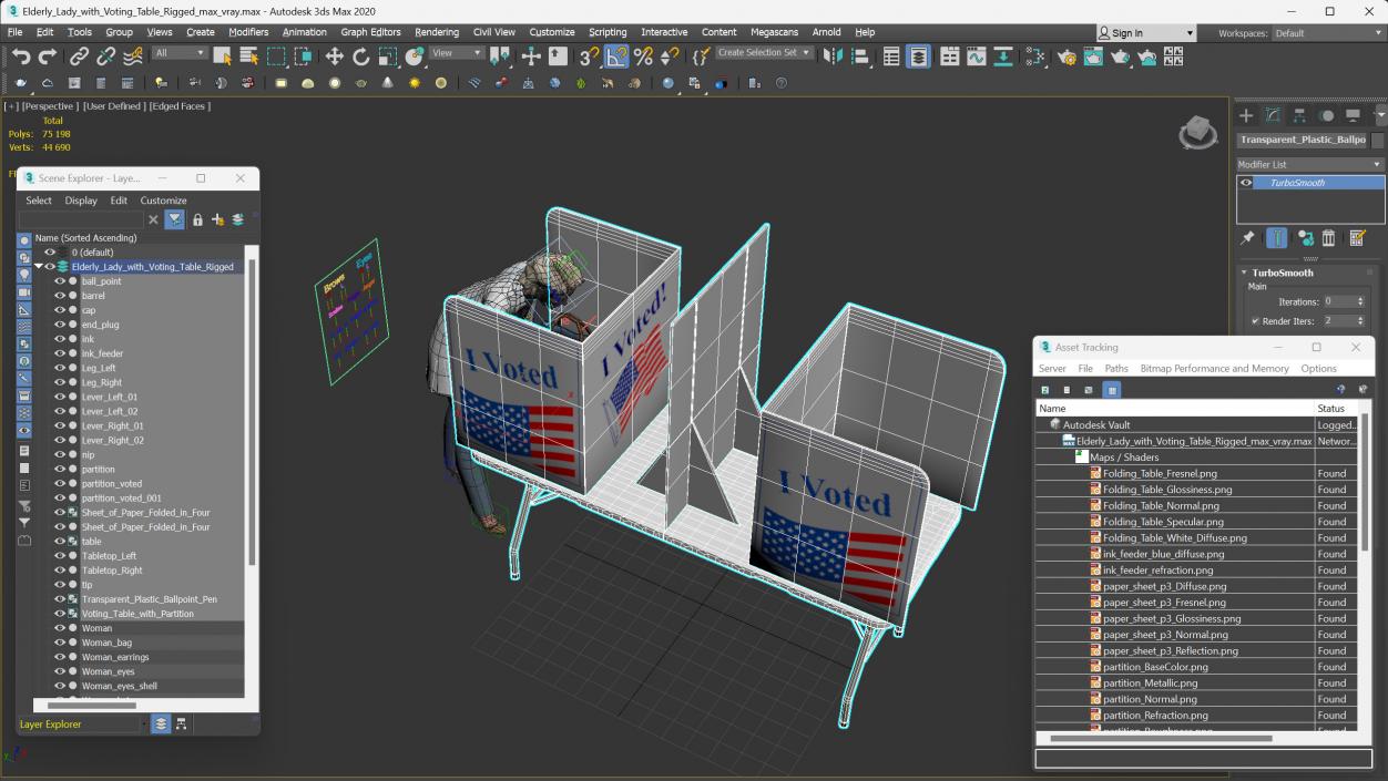 Elderly Lady with Voting Table Rigged 3D