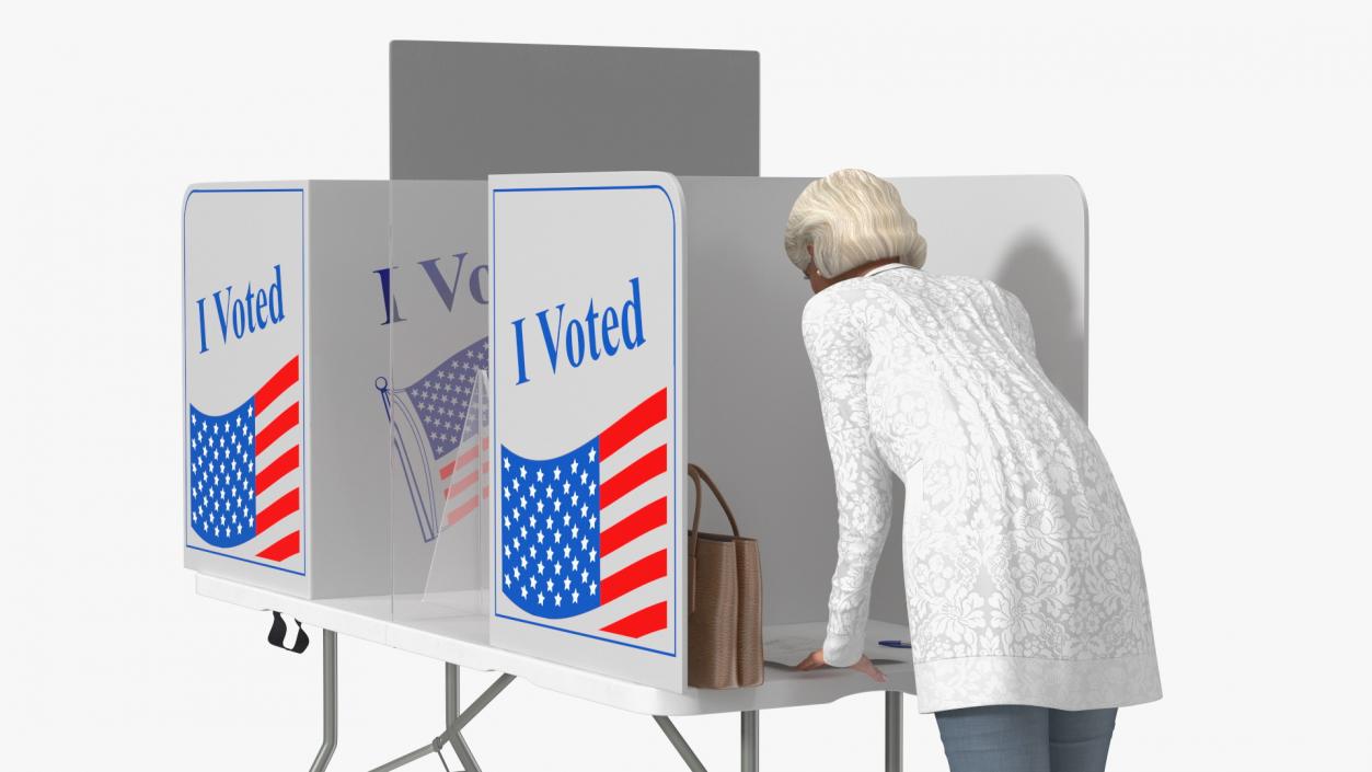 Elderly Lady with Voting Table Rigged 3D