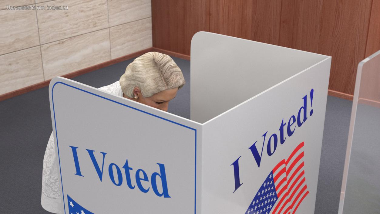 Elderly Lady with Voting Table Rigged 3D