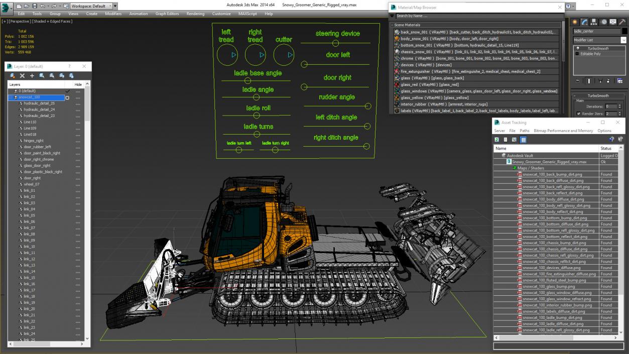 3D Snowy Groomer Snowcat Rigged model