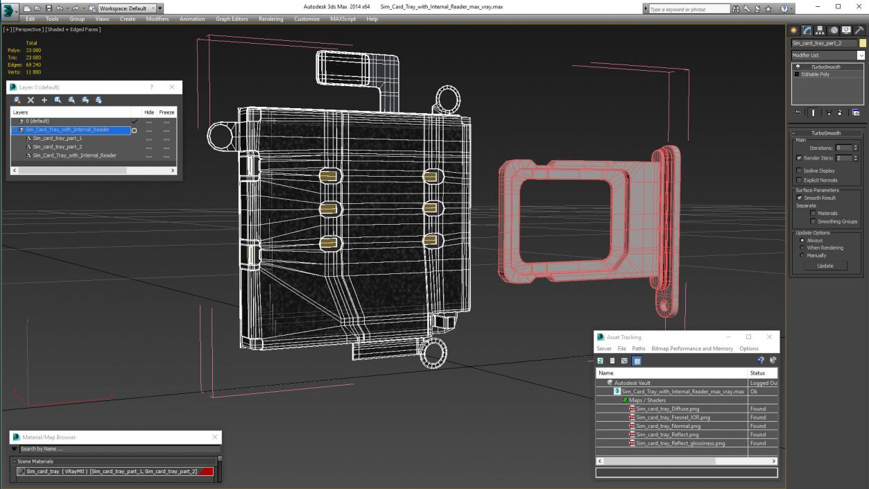 Sim Card Tray with Internal Reader 3D model