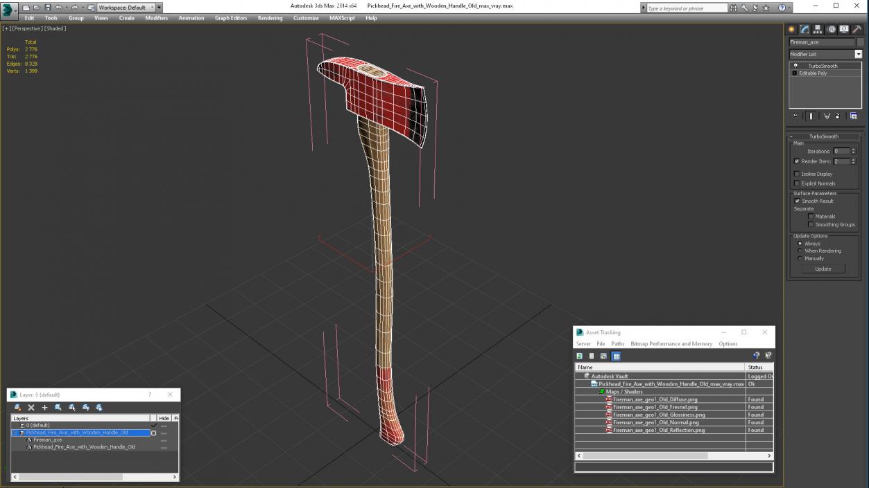 3D model Pickhead Fire Axe with Wooden Handle Old