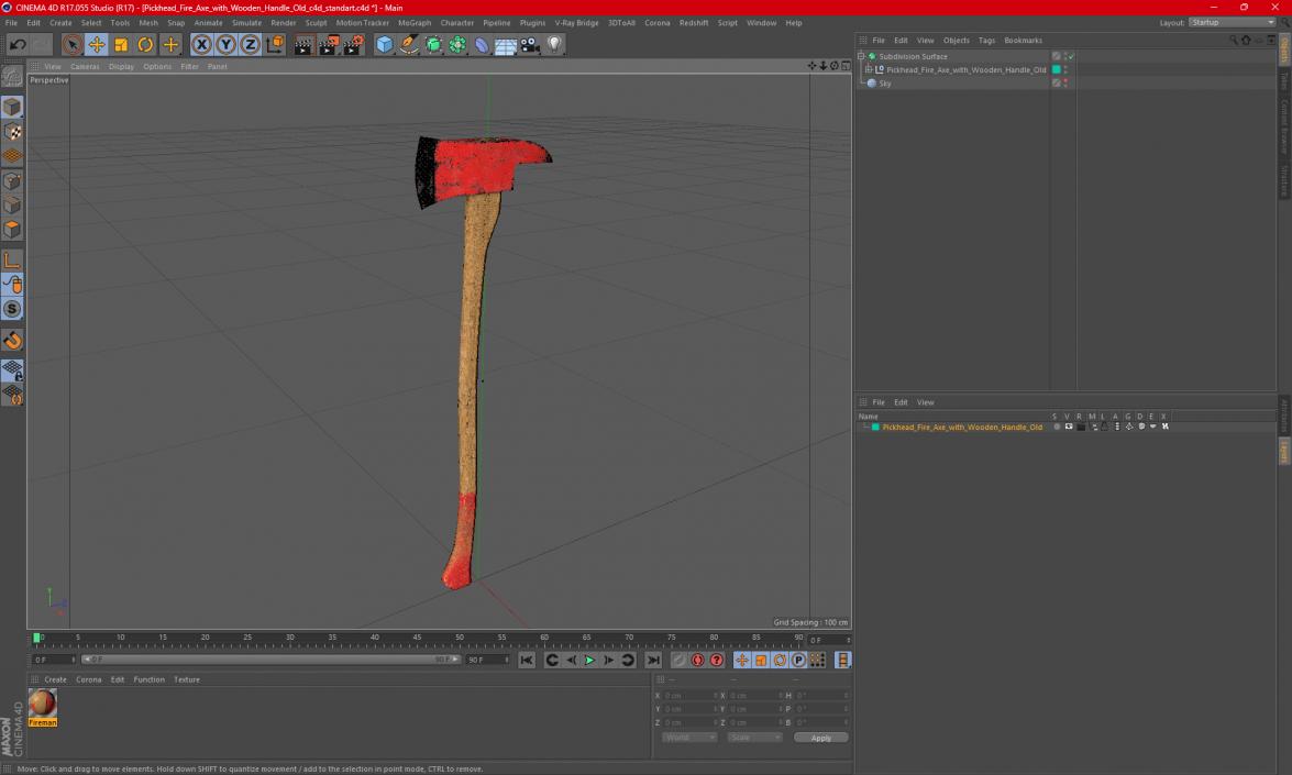 3D model Pickhead Fire Axe with Wooden Handle Old