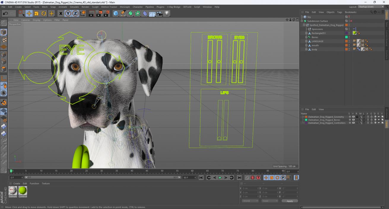 Dalmatian Dog Rigged for Cinema 4D 3D model