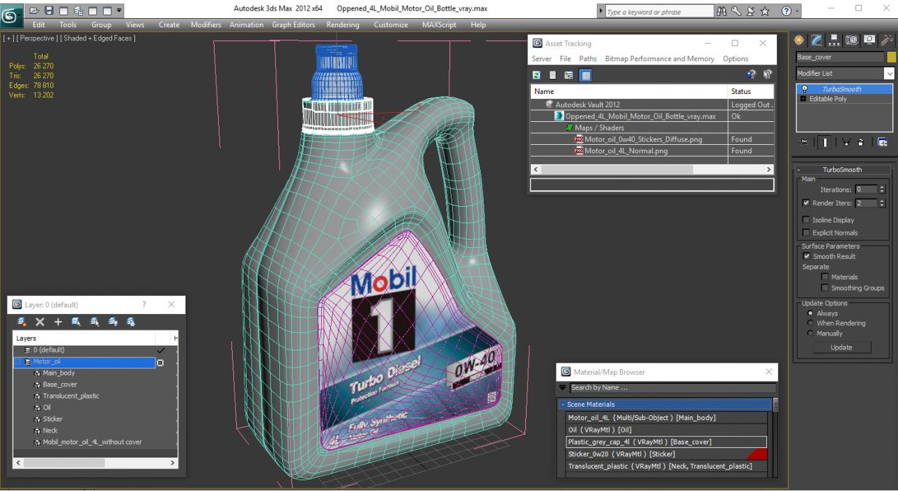 Opened 4L Mobil Motor Oil Bottle 3D