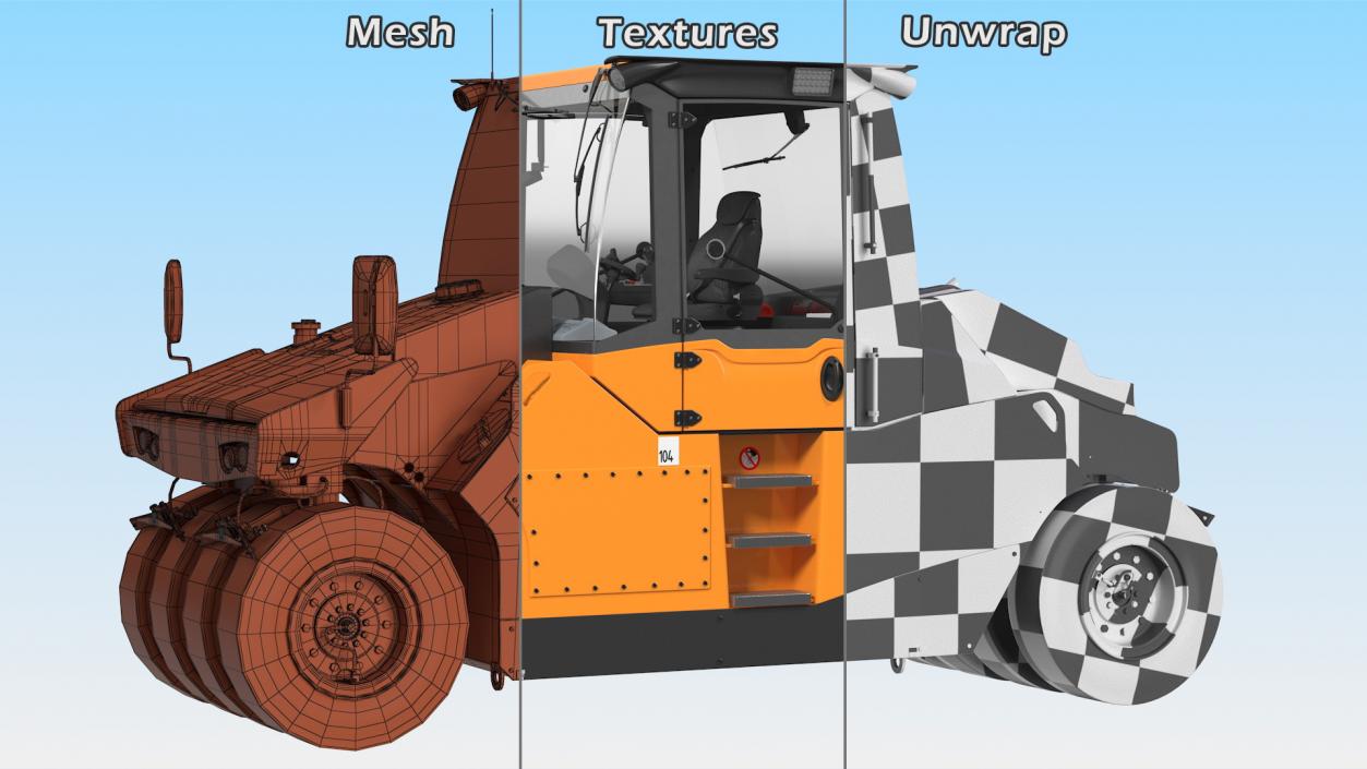 Pneumatic Tyred Roller Compactor Rigged 3D model