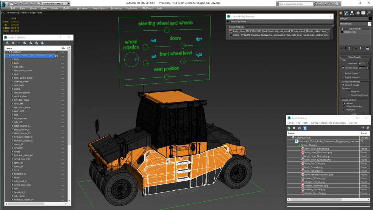 Pneumatic Tyred Roller Compactor Rigged 3D model