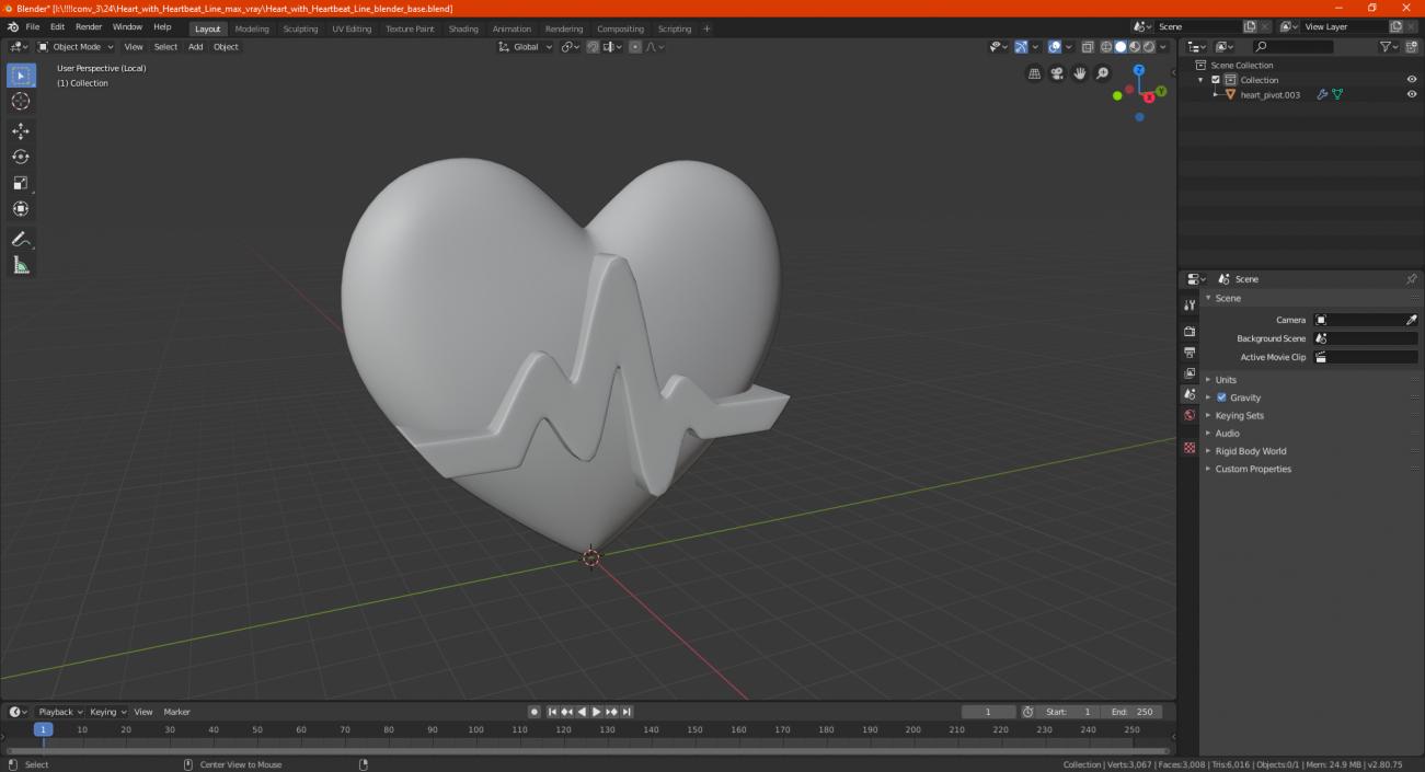 3D model Heart with Heartbeat Line