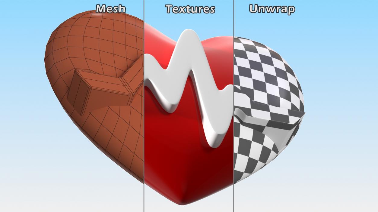 3D model Heart with Heartbeat Line