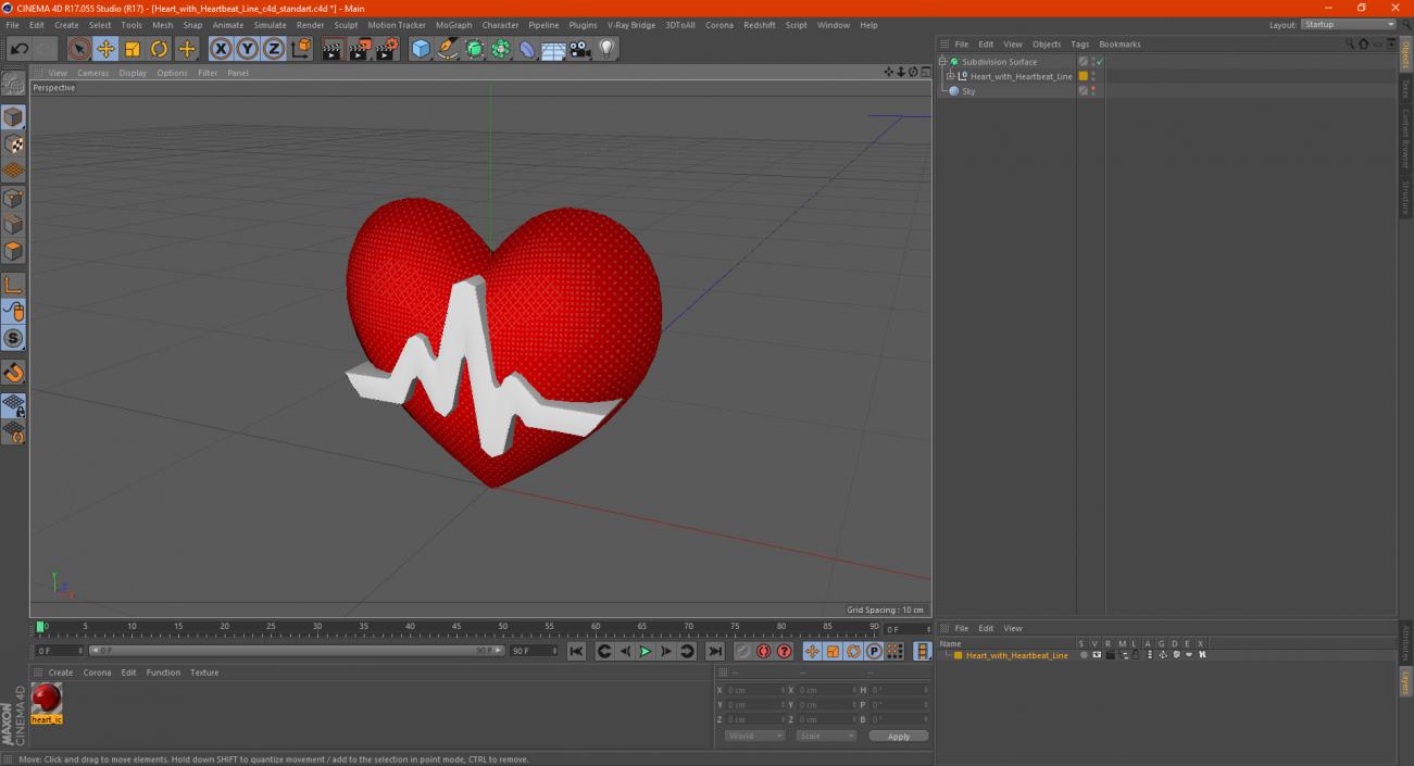 3D model Heart with Heartbeat Line