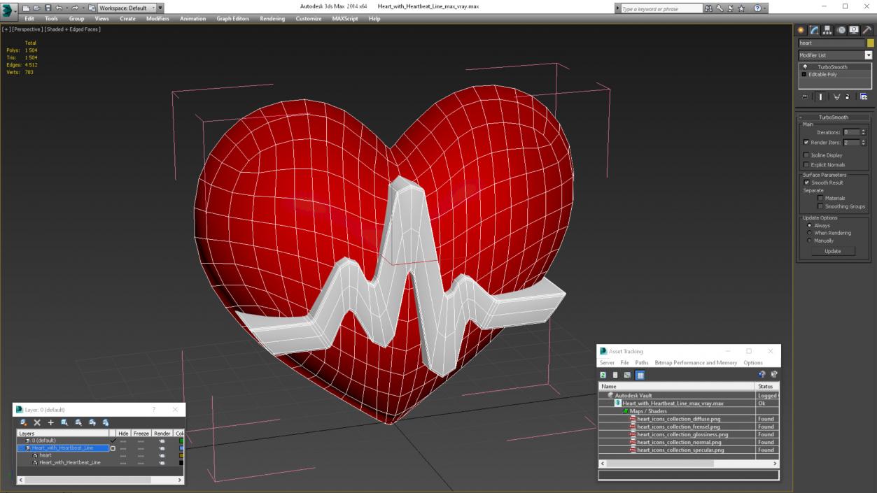 3D model Heart with Heartbeat Line