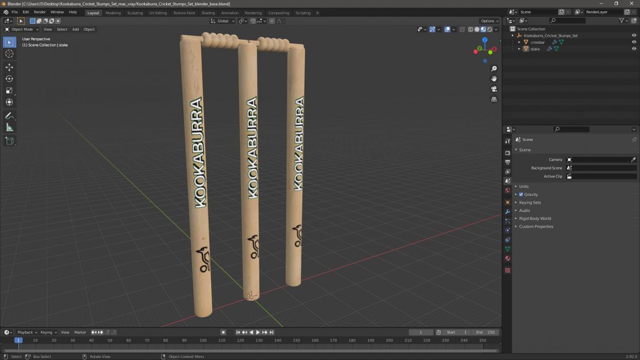 Kookaburra Cricket Stumps Set 3D model