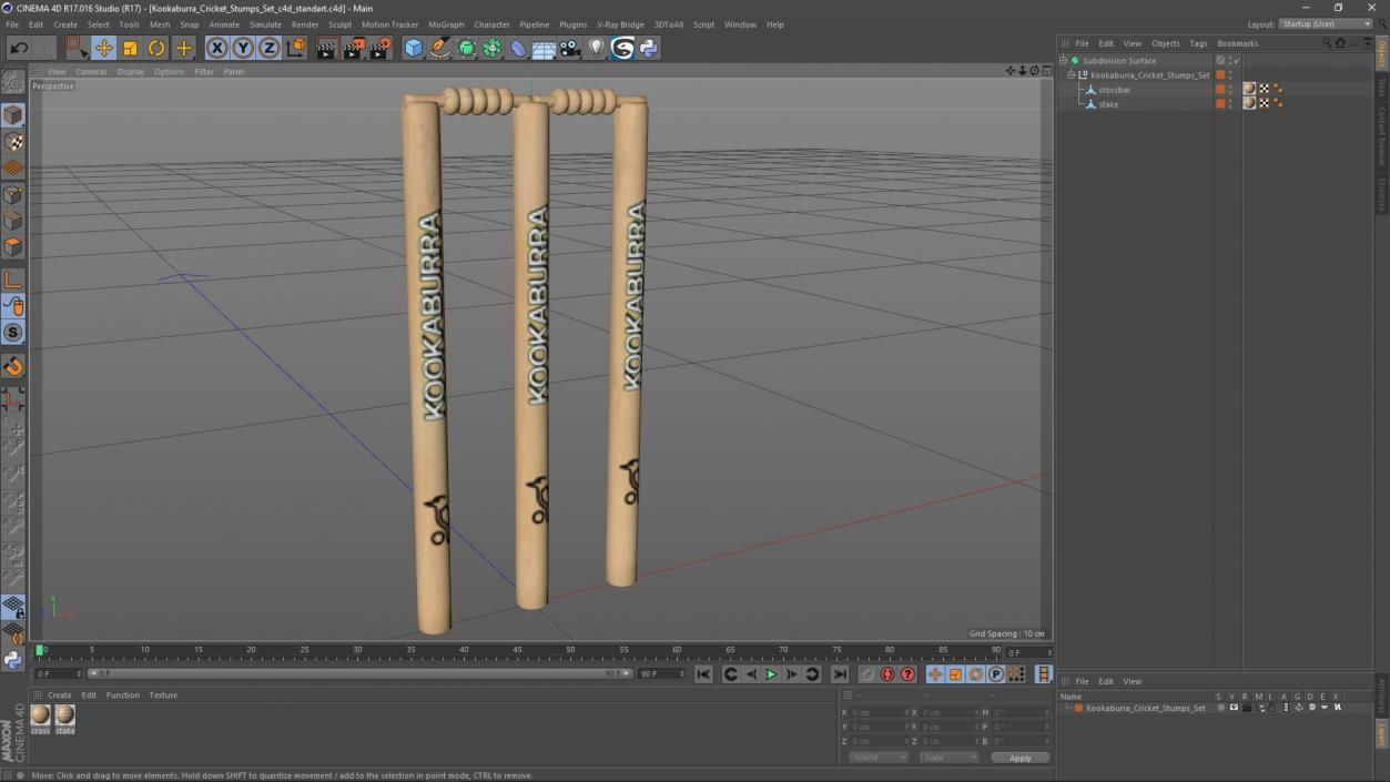 Kookaburra Cricket Stumps Set 3D model