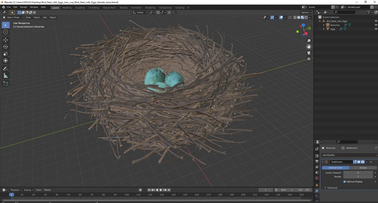 Bird Nest with Eggs 3D model