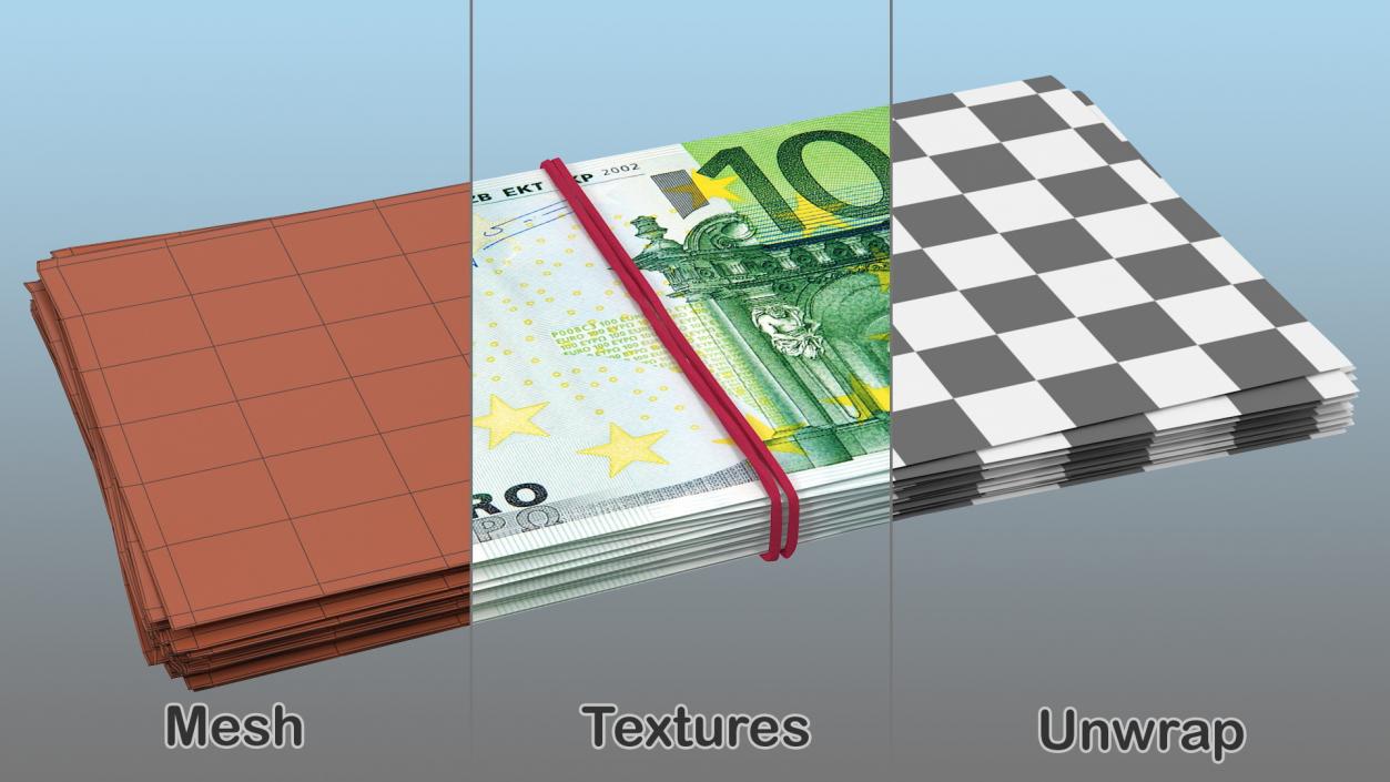 Bundle of 100 Euro Banknotes Bills 3D model