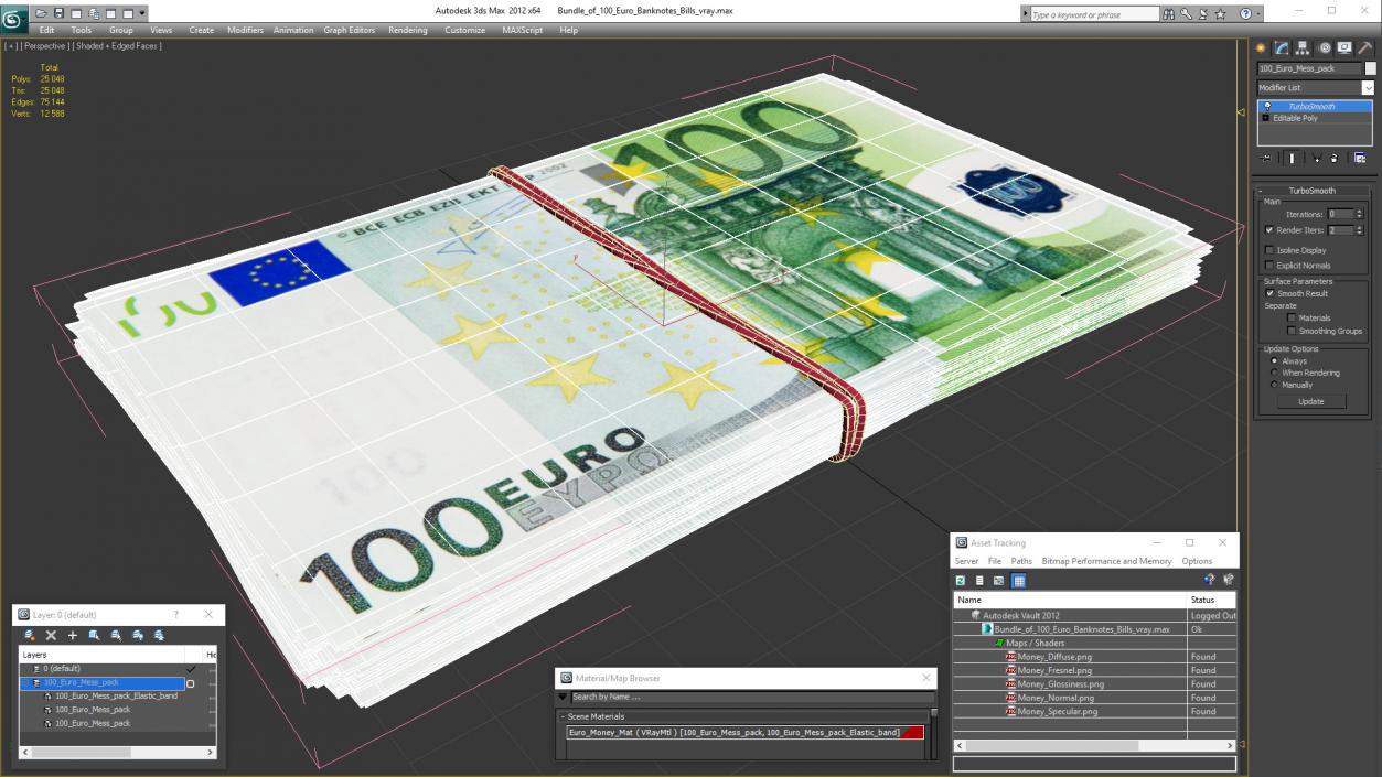 Bundle of 100 Euro Banknotes Bills 3D model