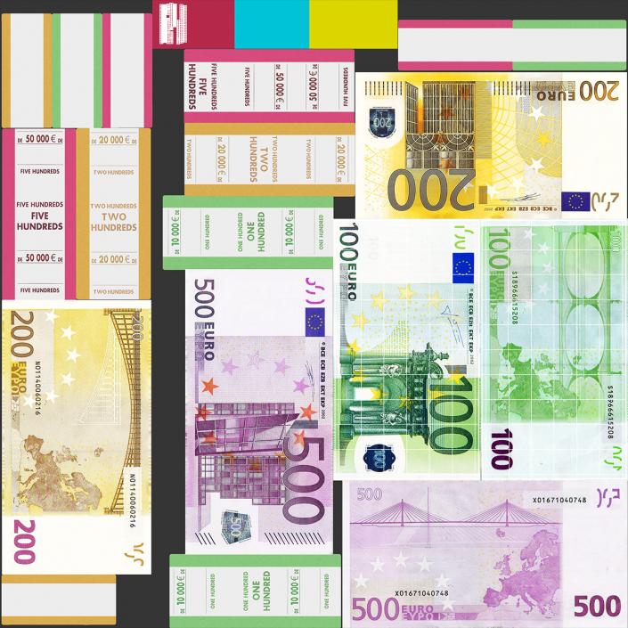 Bundle of 100 Euro Banknotes Bills 3D model