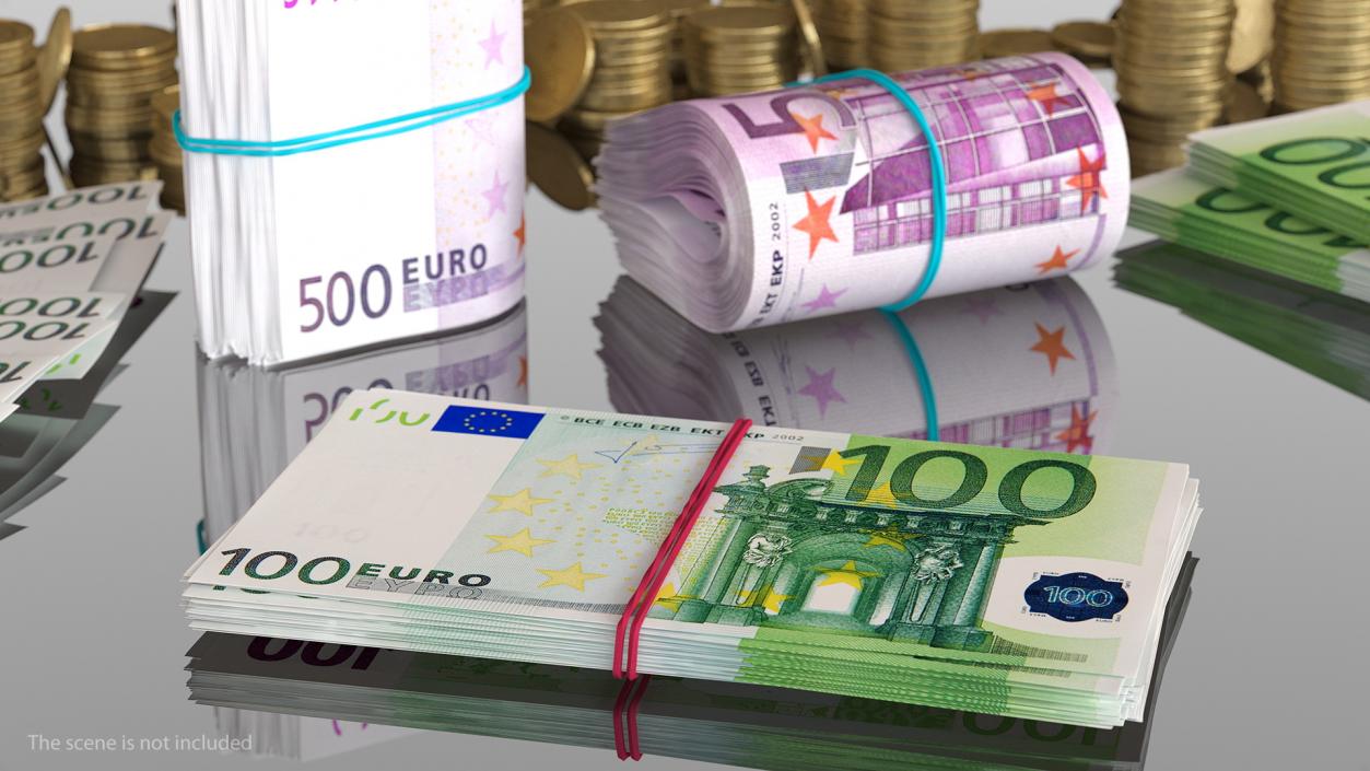 Bundle of 100 Euro Banknotes Bills 3D model