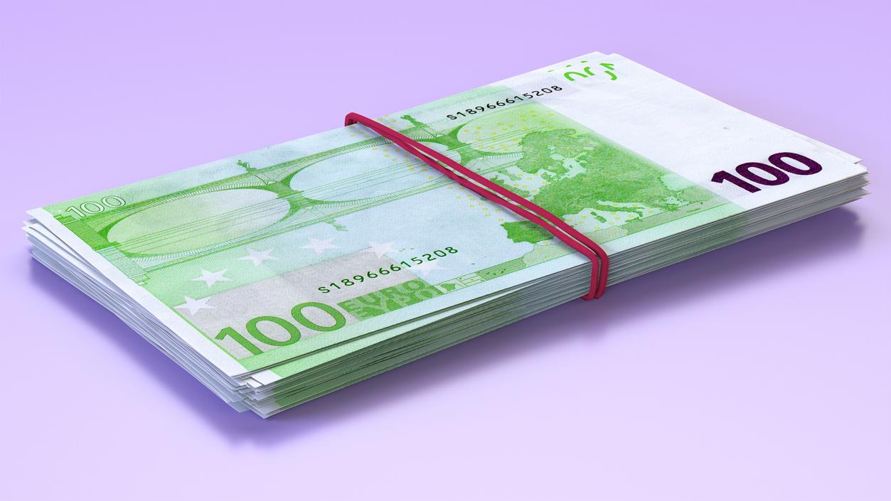 Bundle of 100 Euro Banknotes Bills 3D model