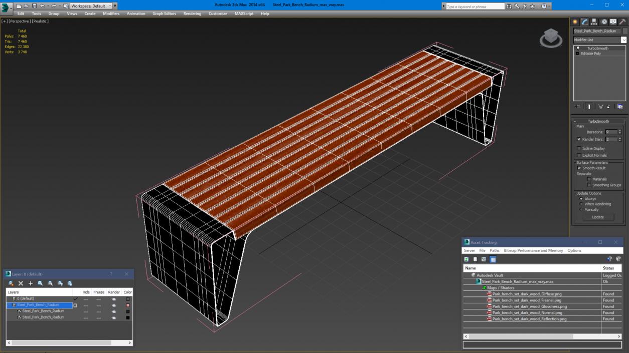 3D Steel Park Bench Radium model