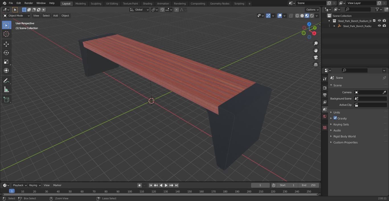 3D Steel Park Bench Radium model