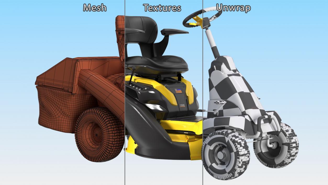 3D Electric Riding Lawn Mower with Bagger model