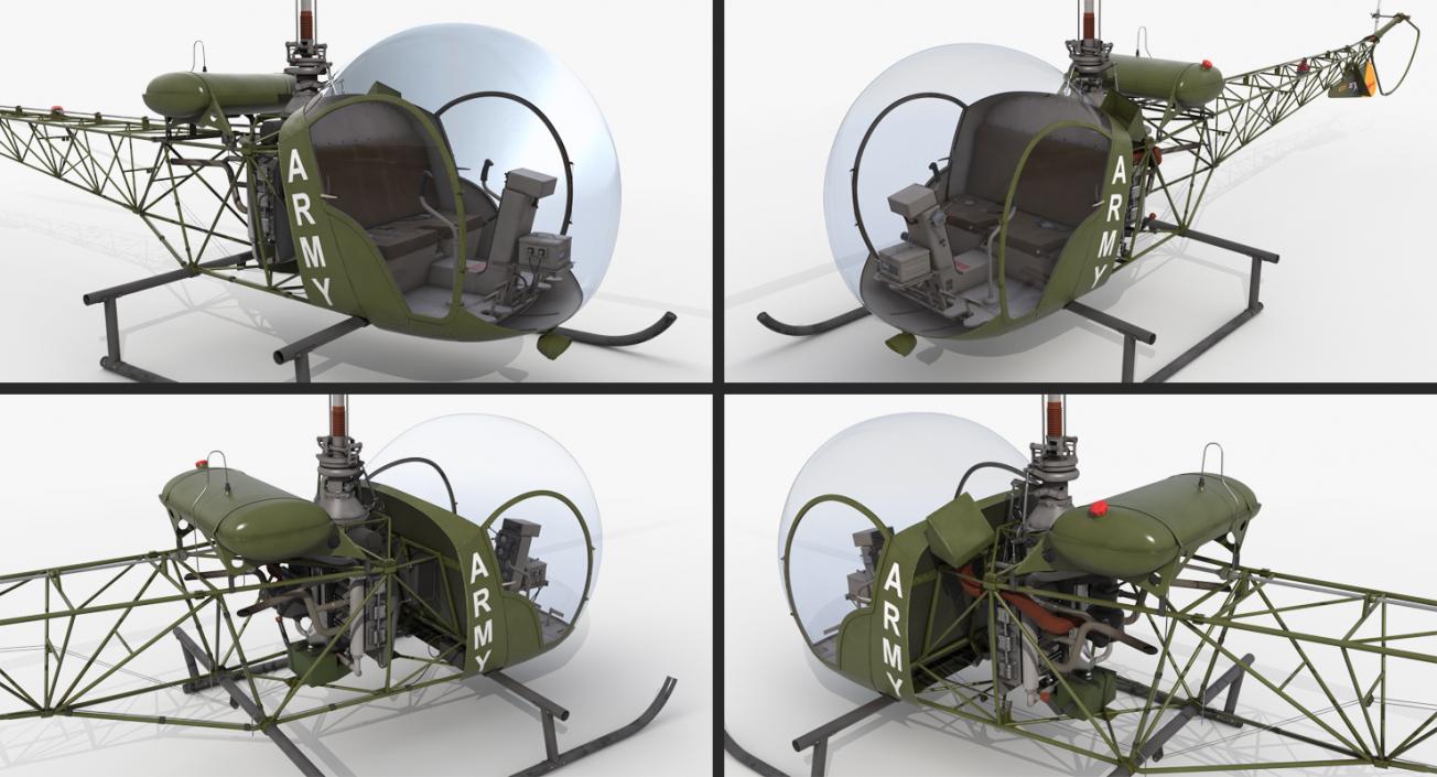 Light Helicopter Bell 47 Millitary 3D model