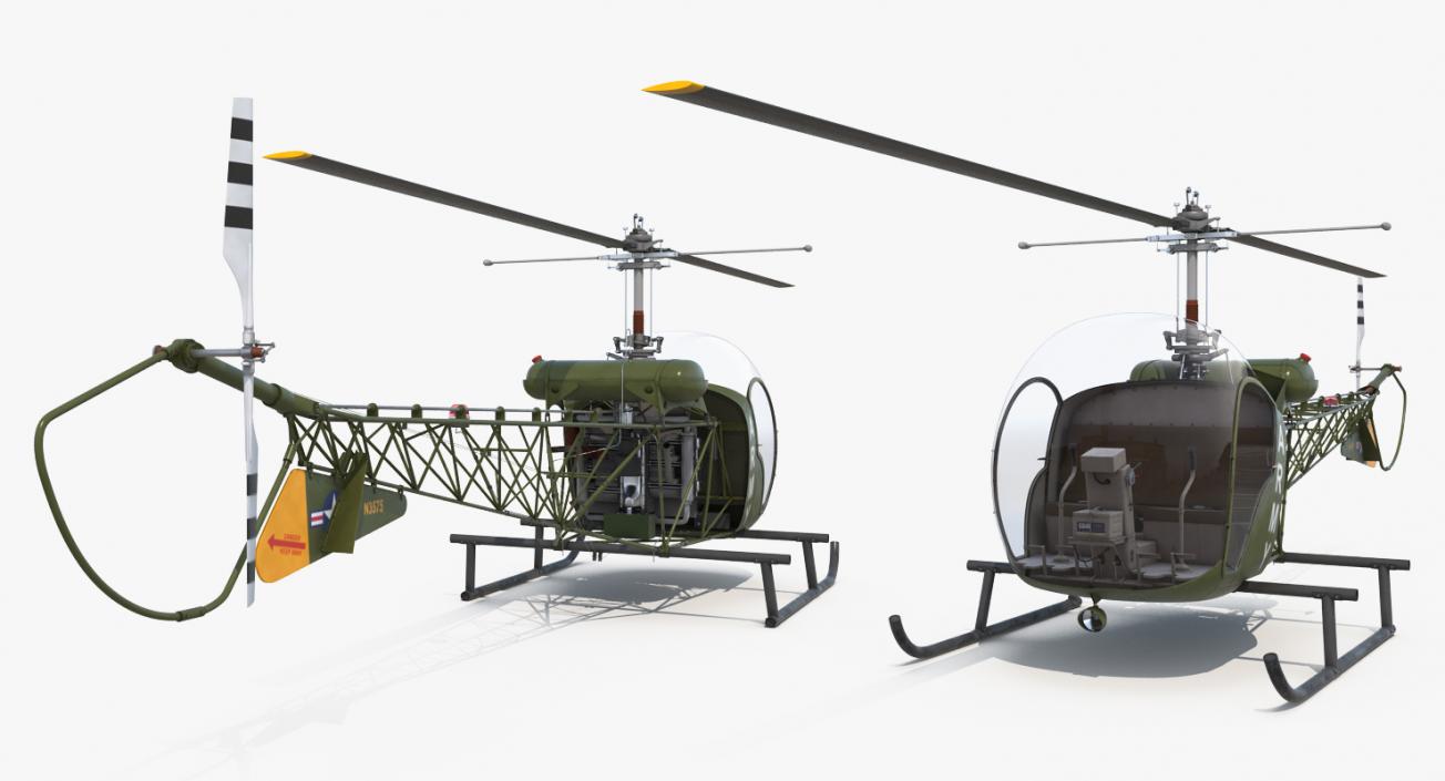 Light Helicopter Bell 47 Millitary 3D model