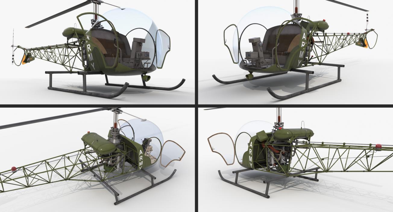 Light Helicopter Bell 47 Millitary 3D model