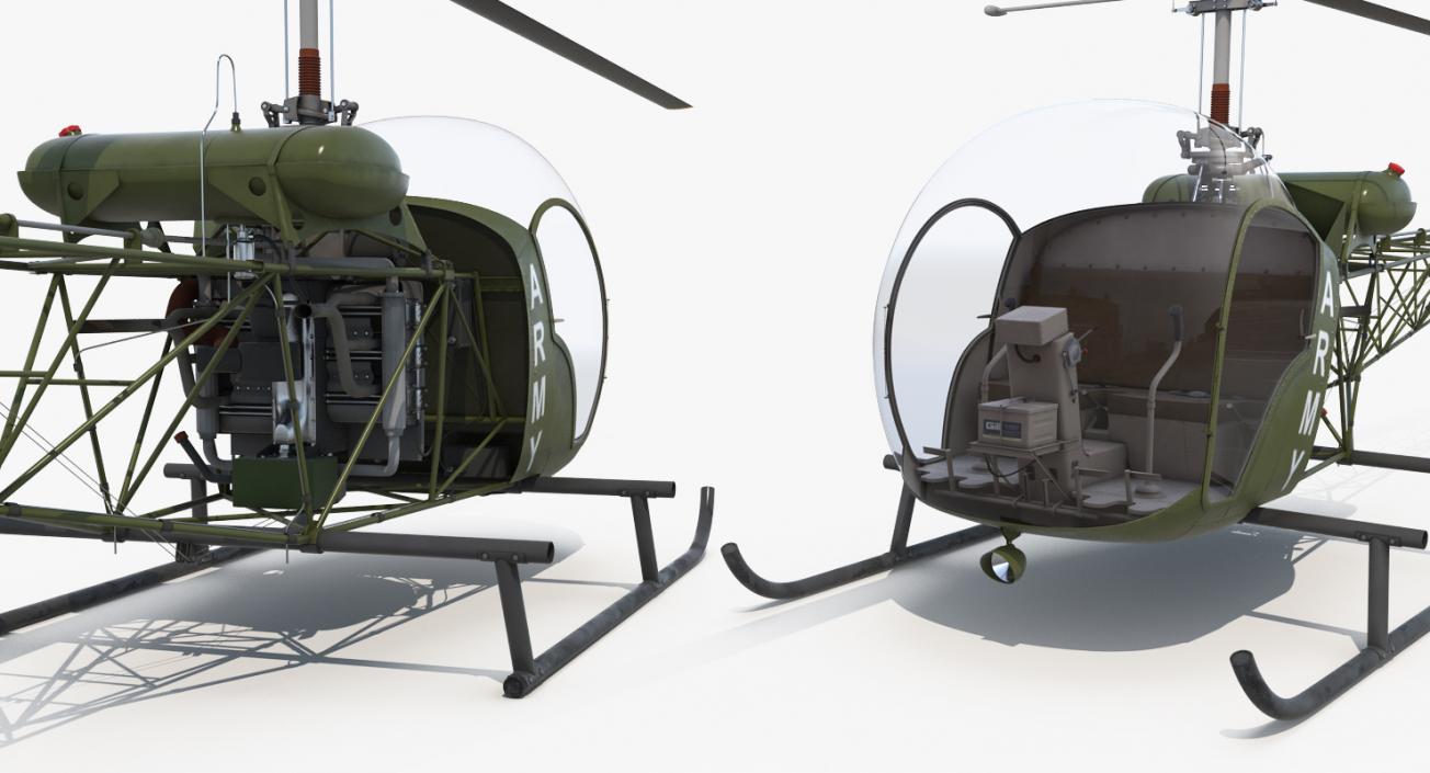 Light Helicopter Bell 47 Millitary 3D model