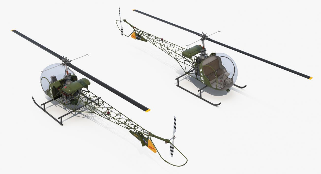 Light Helicopter Bell 47 Millitary 3D model