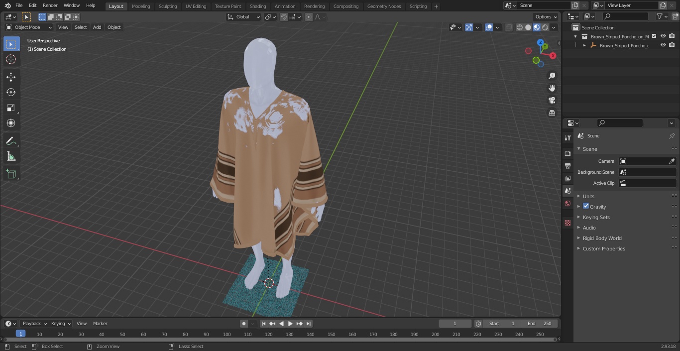 3D Brown Striped Poncho on Mannequin model